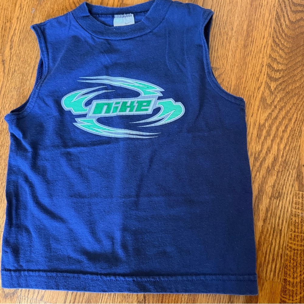 Nike Boys Sleeveless Tank Top Navy Blue Teal Logo Size 4T Like New
